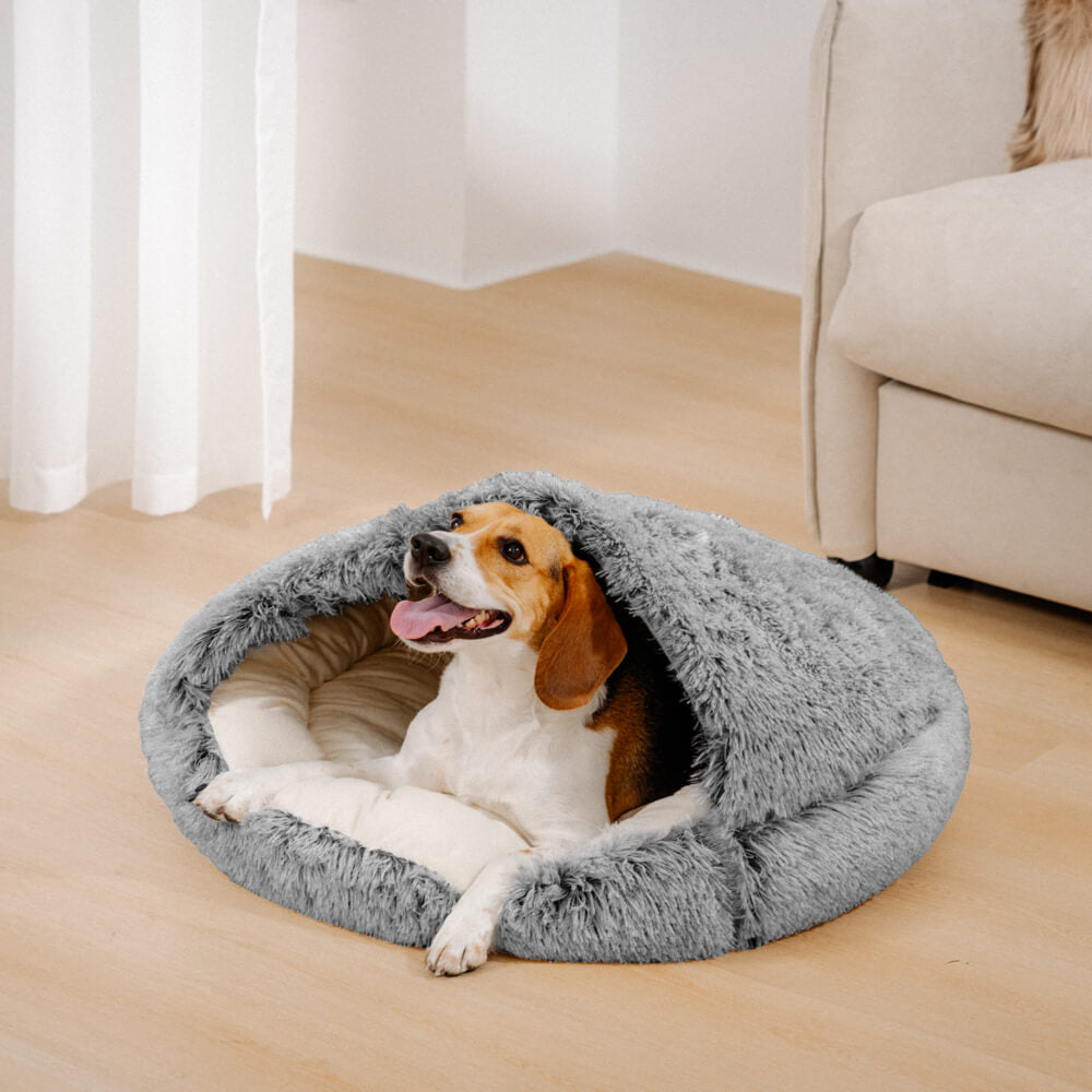 Plush Semi-Enclosed Pet Nest Bed with Flip-Over Top