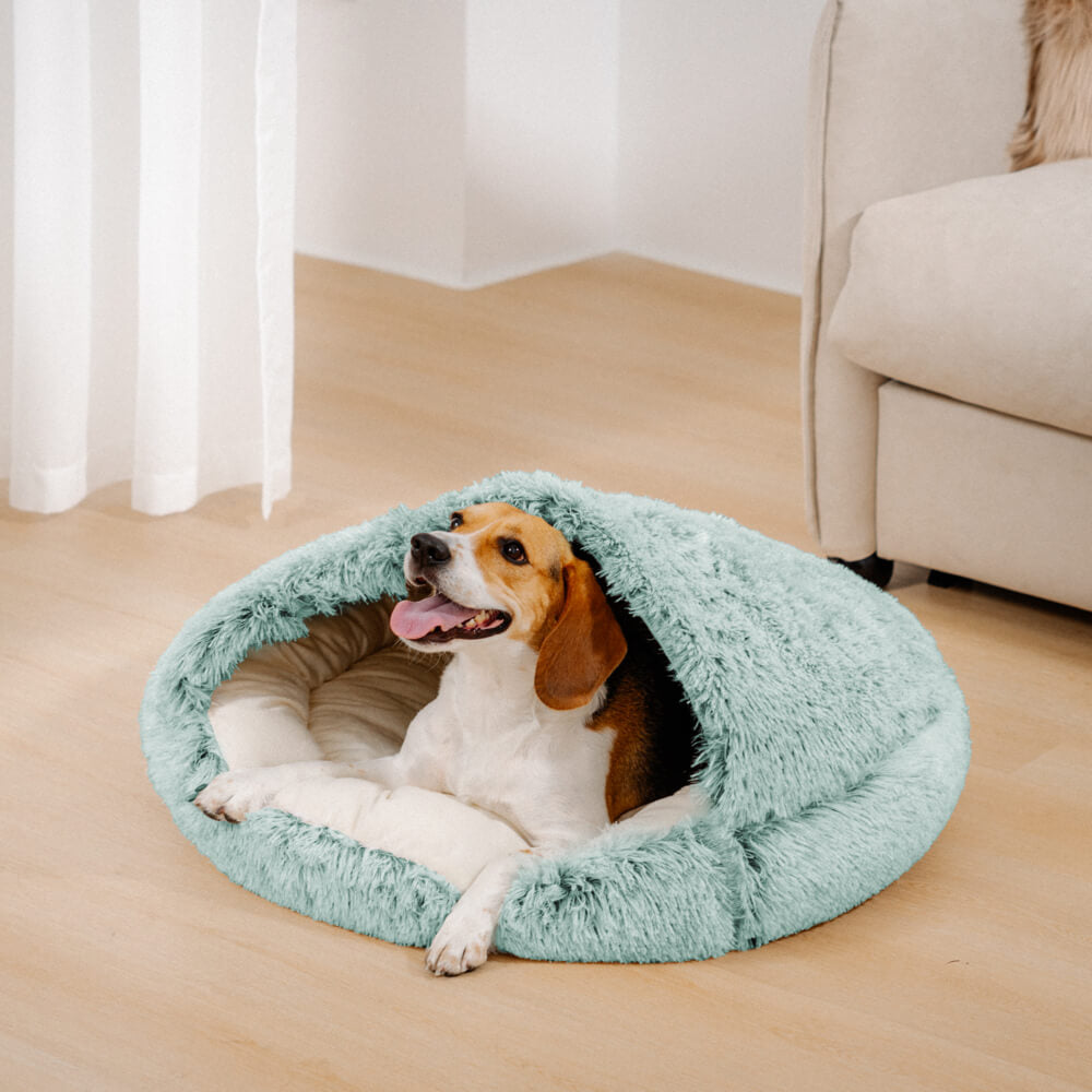Plush Semi-Enclosed Pet Nest Bed with Flip-Over Top
