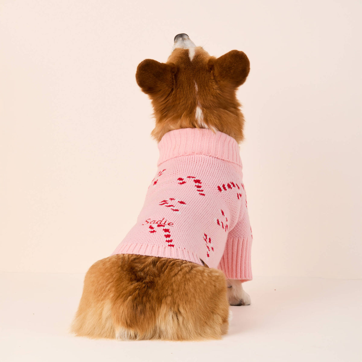 Pink Candy Cane Turtleneck Dog Sweater, Machine Washable