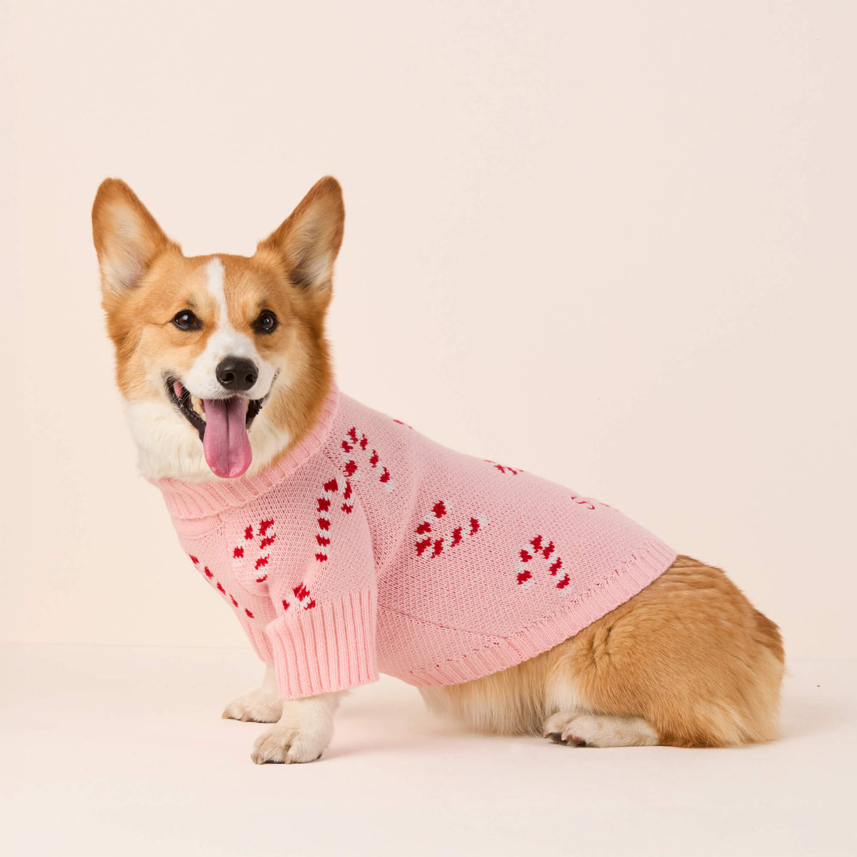 Pink Candy Cane Turtleneck Dog Sweater, Machine Washable