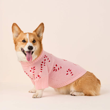 Pink Candy Cane Turtleneck Dog Sweater, Machine Washable