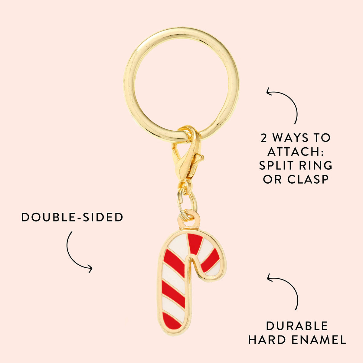 Candy Cane Dog Collar Charm, Double-Sided Hard Enamel