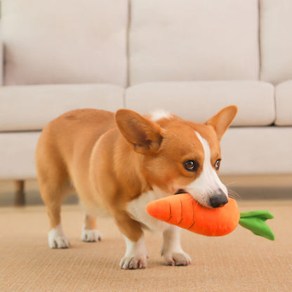 Squeaky Plush Carrot Dog Toy with Crinkle Leaves