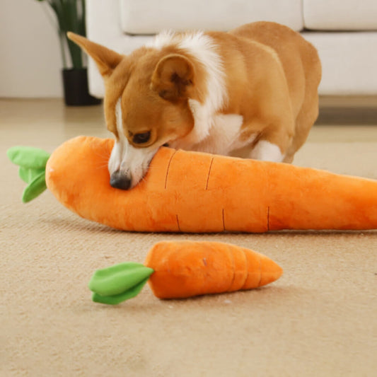 Squeaky Plush Carrot Dog Toy with Crinkle Leaves