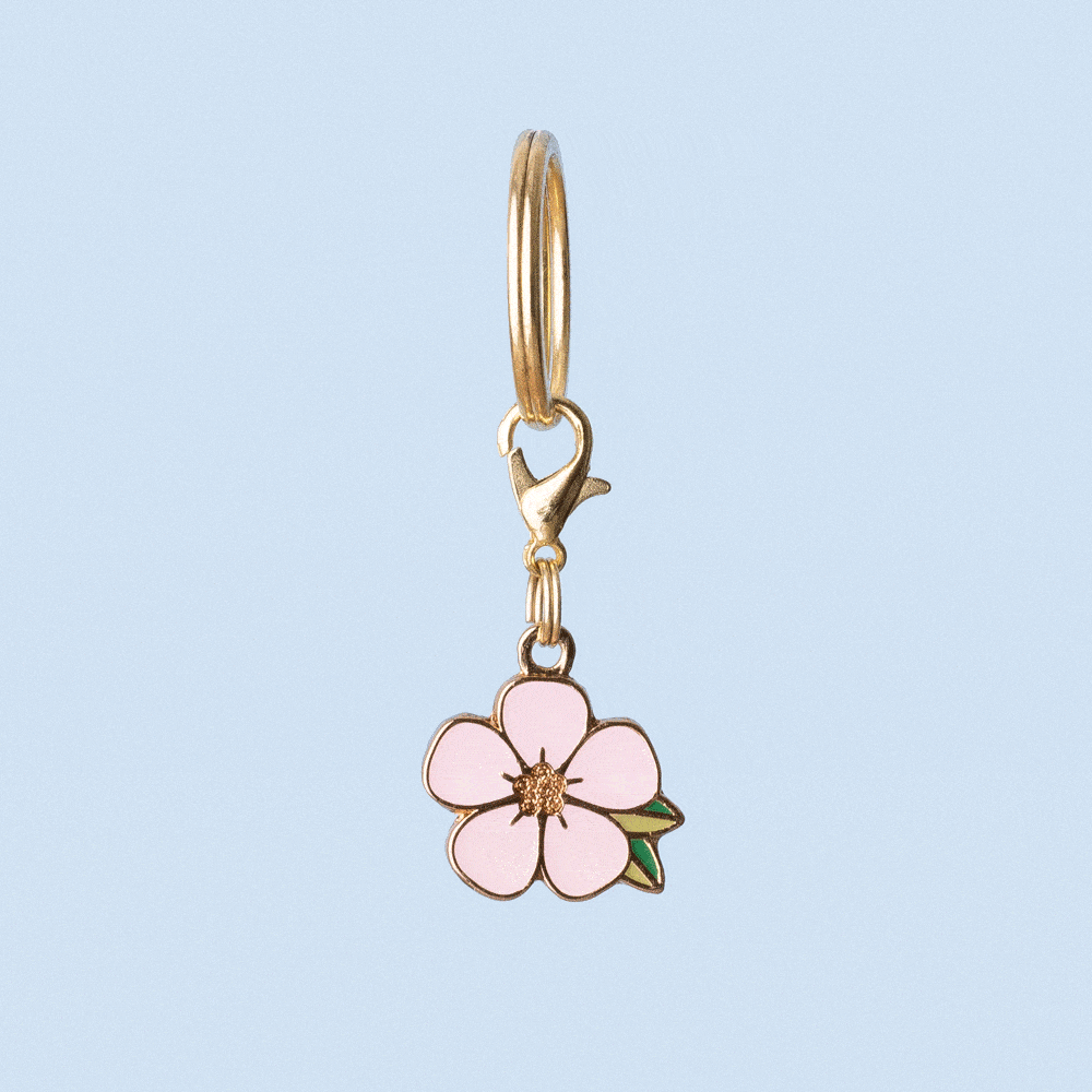 Pink Cherry Blossom Dog Collar Charm, Double-Sided Enamel