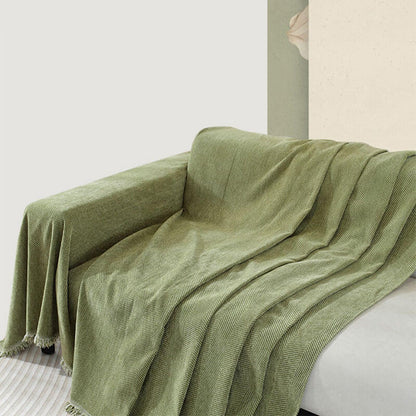 Herringbone Chenille Couch Cover Throw with Tassel Edges