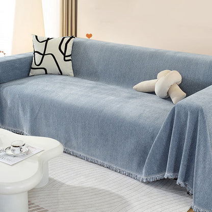 Herringbone Chenille Couch Cover Throw with Tassel Edges
