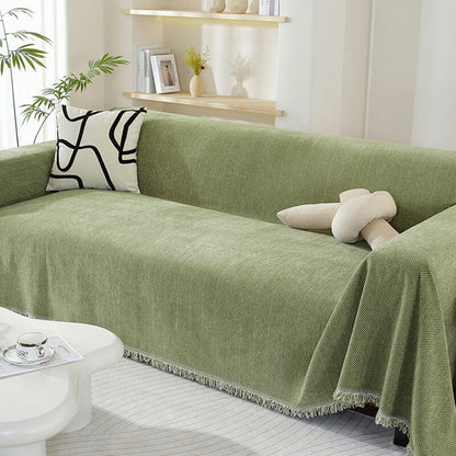 Herringbone Chenille Couch Cover Throw with Tassel Edges