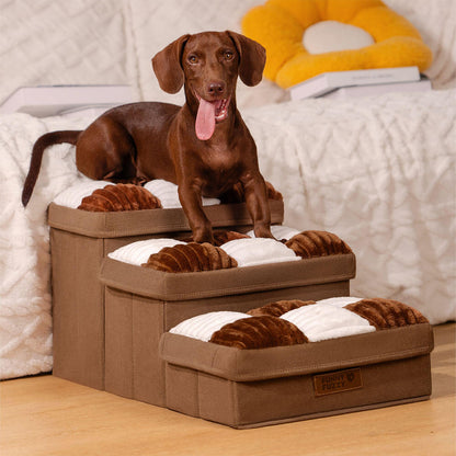 Foldable Dog Stairs with Hidden Storage and Chessboard Plaid Cushions