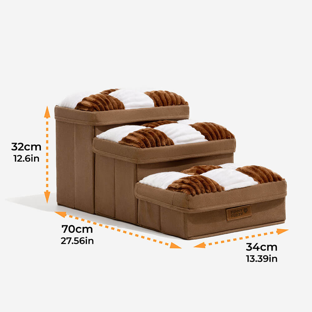 Foldable Dog Stairs with Hidden Storage and Chessboard Plaid Cushions