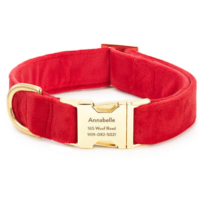 Red Velvet Dog Collar with Gold Hardware