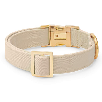Flax Beige Cotton Dog Collar with Brass D-Ring