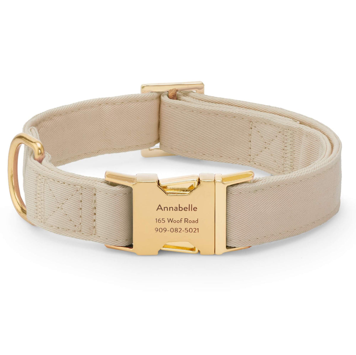 Flax Beige Cotton Dog Collar with Brass D-Ring