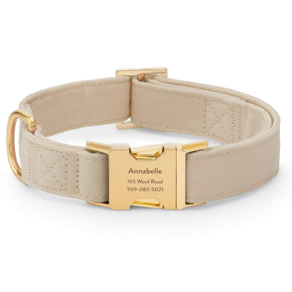 Flax Beige Cotton Dog Collar with Brass D-Ring
