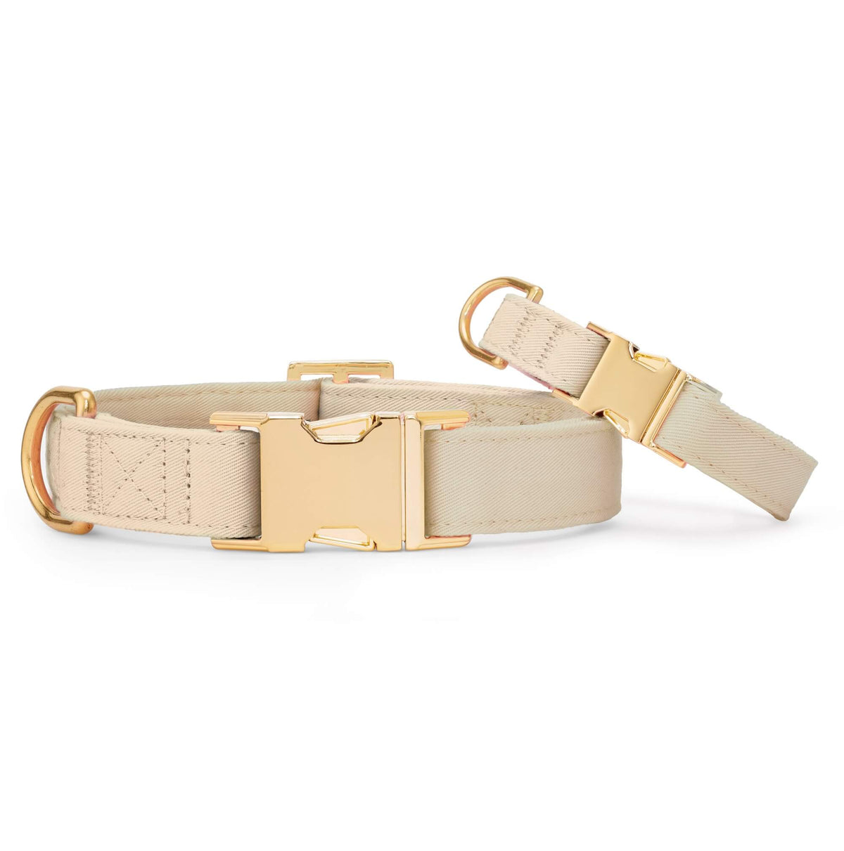 Flax Beige Cotton Dog Collar with Brass D-Ring