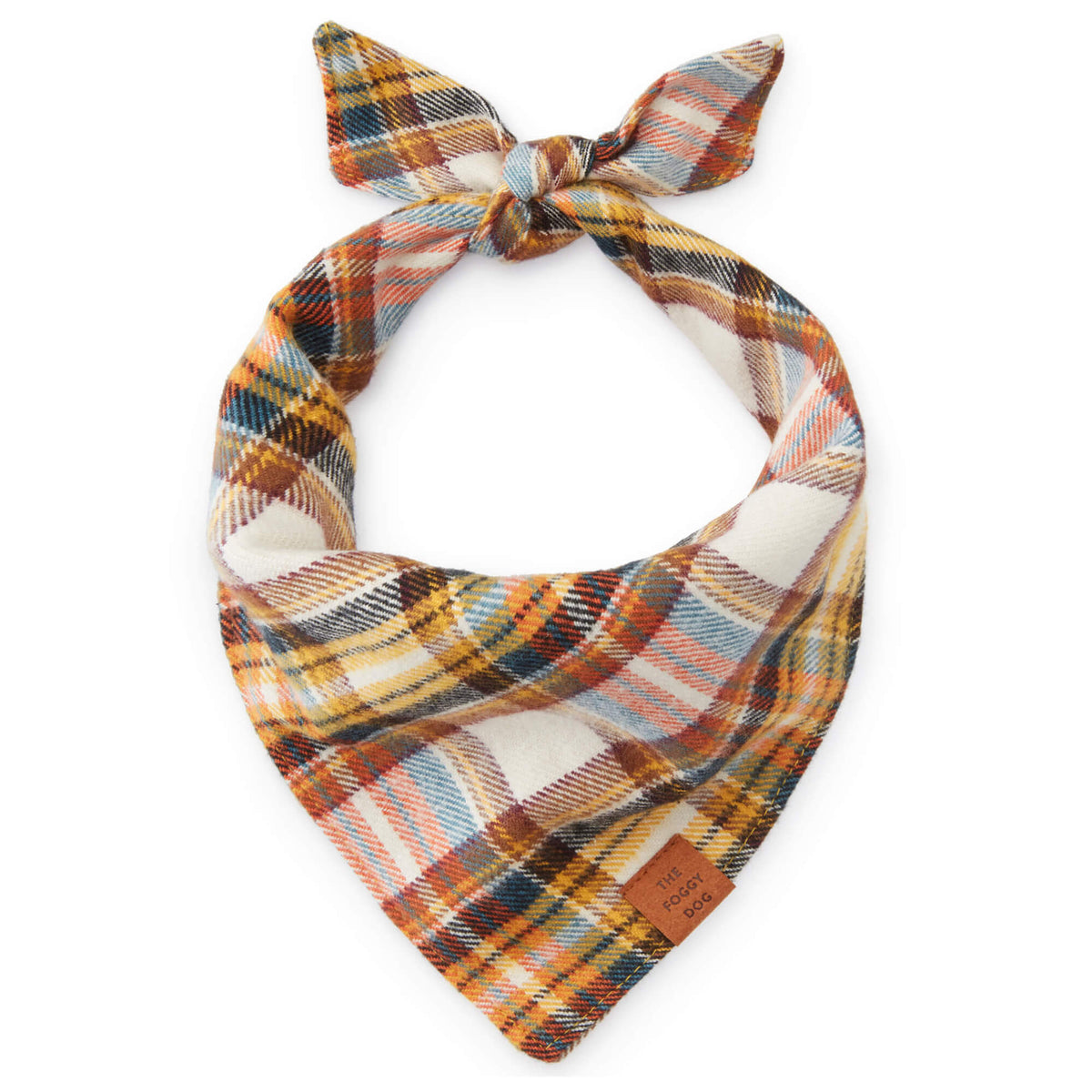 Orange & Navy Plaid Thick Cotton Flannel Dog Bandana