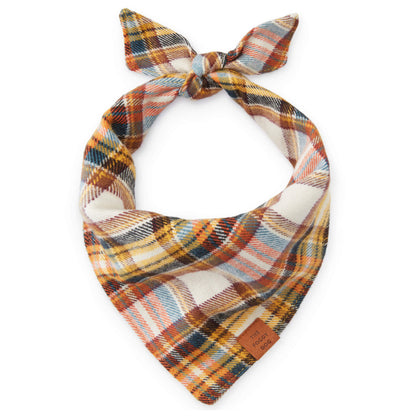 Orange & Navy Plaid Thick Cotton Flannel Dog Bandana