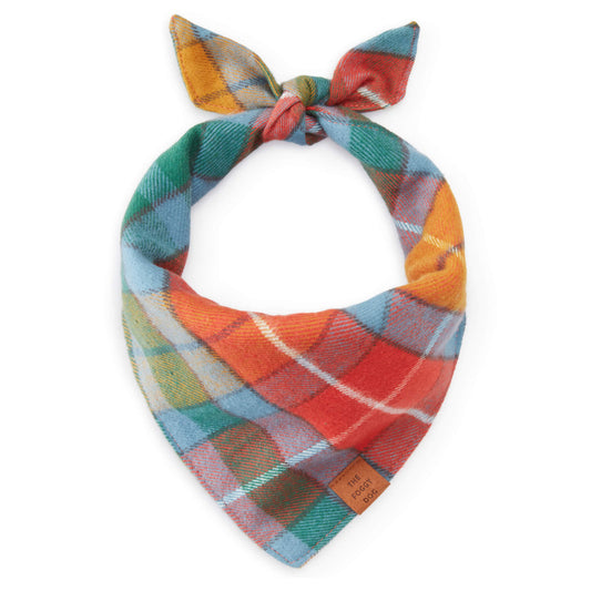 Orange, Red & Teal Plaid Cotton Flannel Dog Bandana