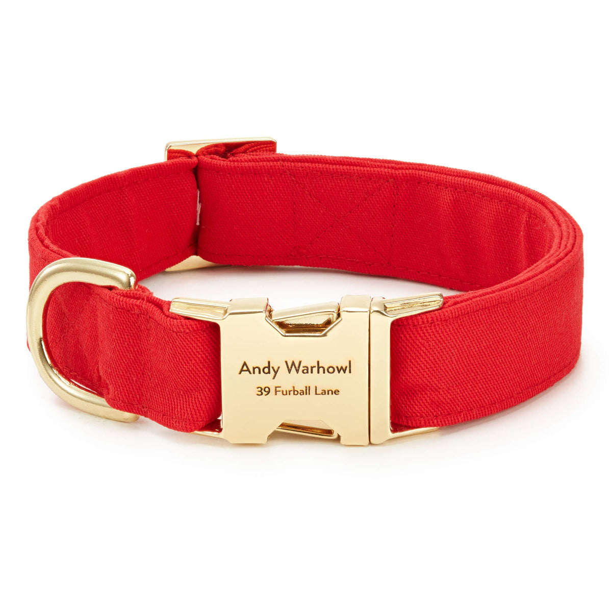 Ruby Red Cotton Dog Collar with Gold Hardware