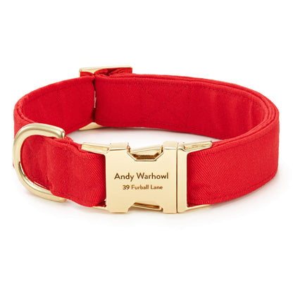 Ruby Red Cotton Dog Collar with Gold Hardware