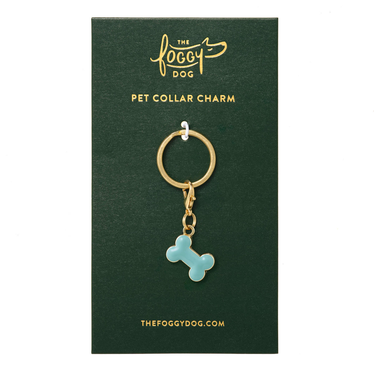 Mint Green Enamel Bone Dog Collar Charm with Gold Trim