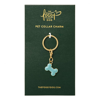 Mint Green Enamel Bone Dog Collar Charm with Gold Trim