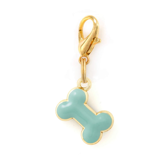 Mint Green Enamel Bone Dog Collar Charm with Gold Trim