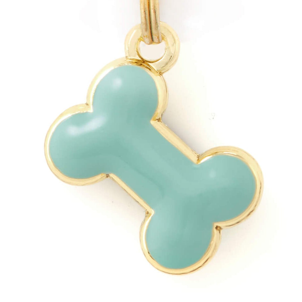 Mint Green Enamel Bone Dog Collar Charm with Gold Trim