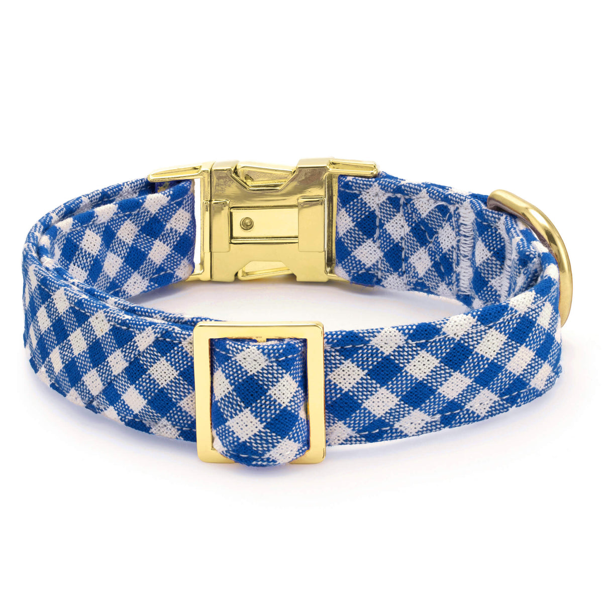Royal Blue Gingham Dog Collar, Sizes XS to Large