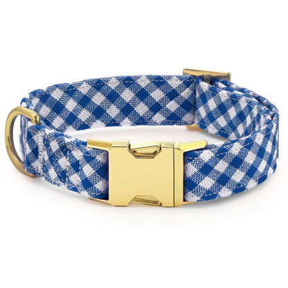 Royal Blue Gingham Dog Collar, Sizes XS to Large