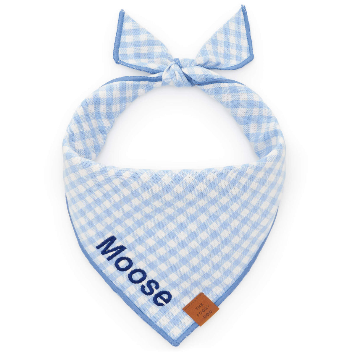 Sky Blue Gingham Triangle Tie Dog Bandana with Merrow Hem