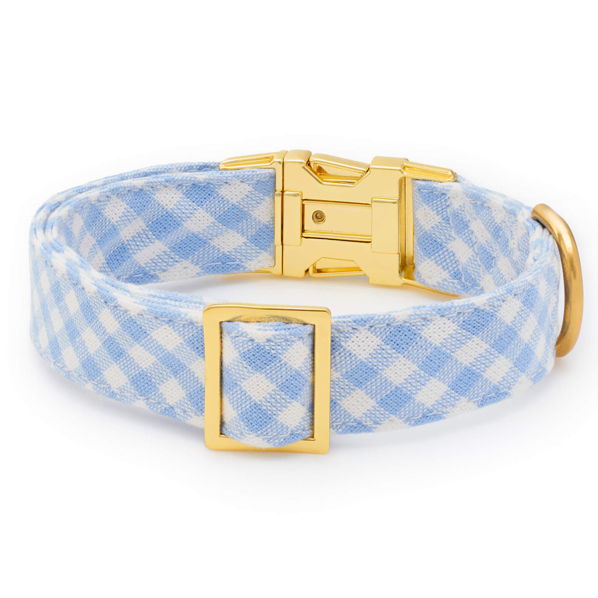 Sky Blue Gingham Dog Collar, Sizes XS to Large