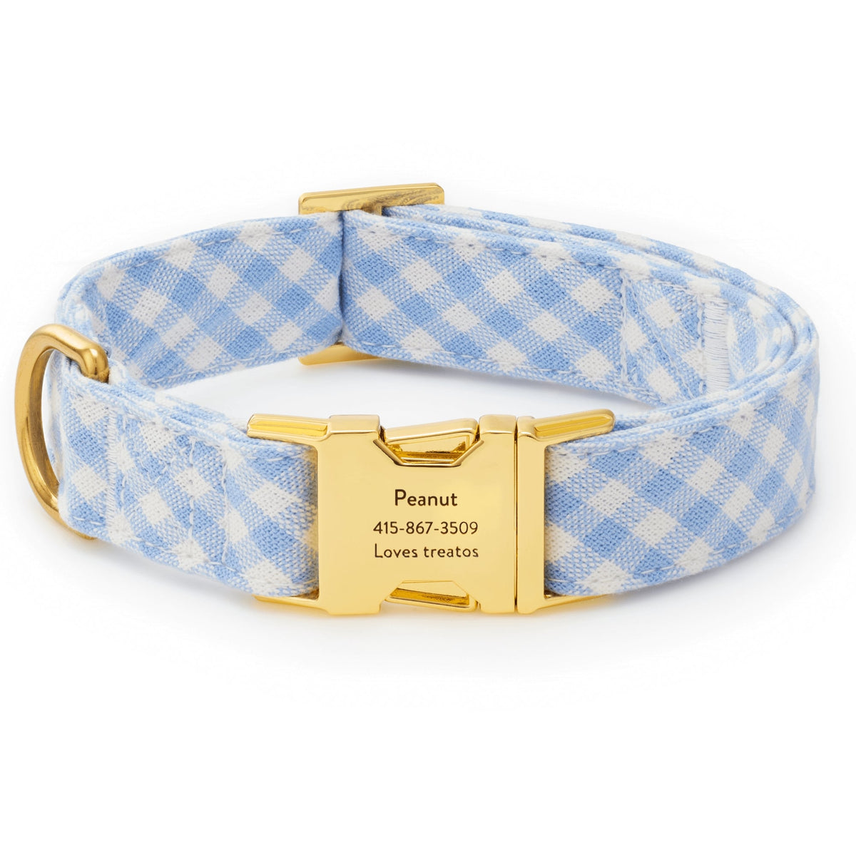 Sky Blue Gingham Dog Collar, Sizes XS to Large
