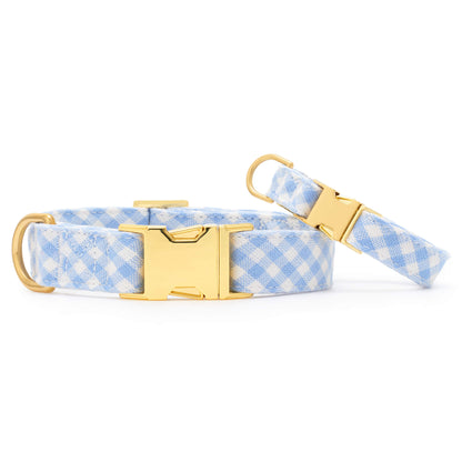 Sky Blue Gingham Dog Collar, Sizes XS to Large