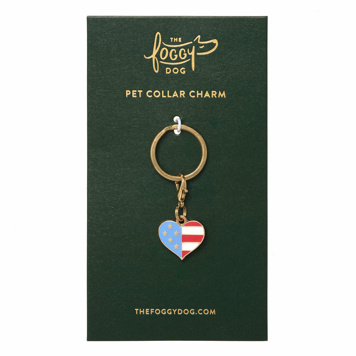 Gold I Heart America Stainless Steel Dog Collar Charm