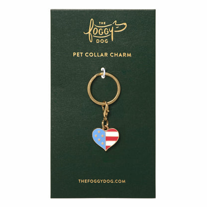 Gold I Heart America Stainless Steel Dog Collar Charm