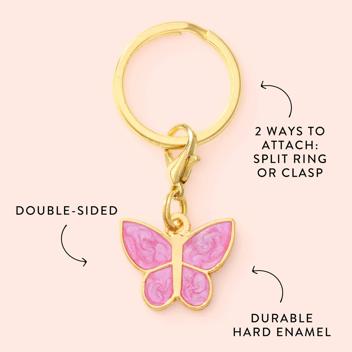 Pink Enamel Butterfly Dog Collar Charm, Double-Sided