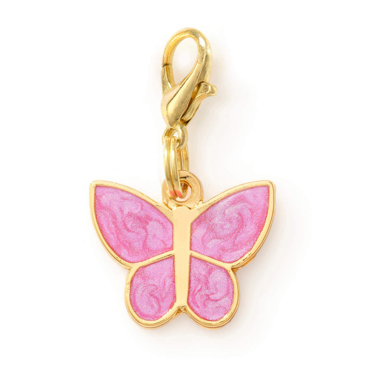 Pink Enamel Butterfly Dog Collar Charm, Double-Sided