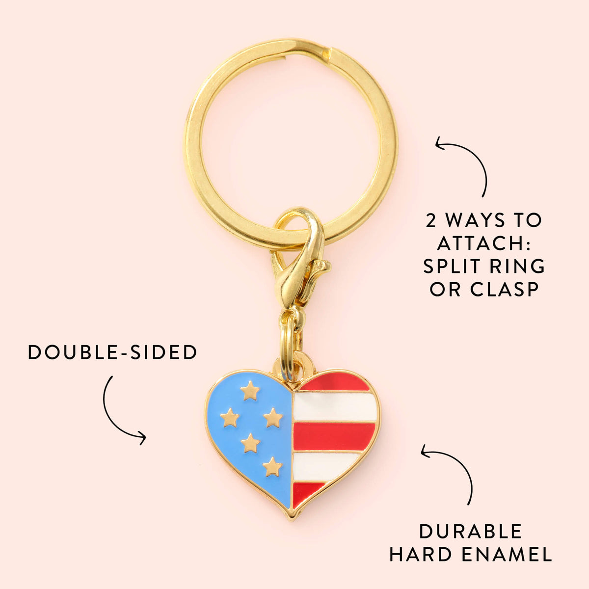Gold I Heart America Stainless Steel Dog Collar Charm