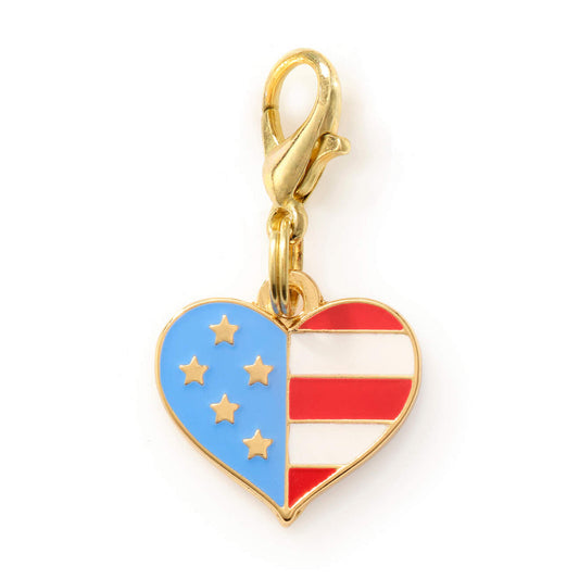 Gold I Heart America Stainless Steel Dog Collar Charm