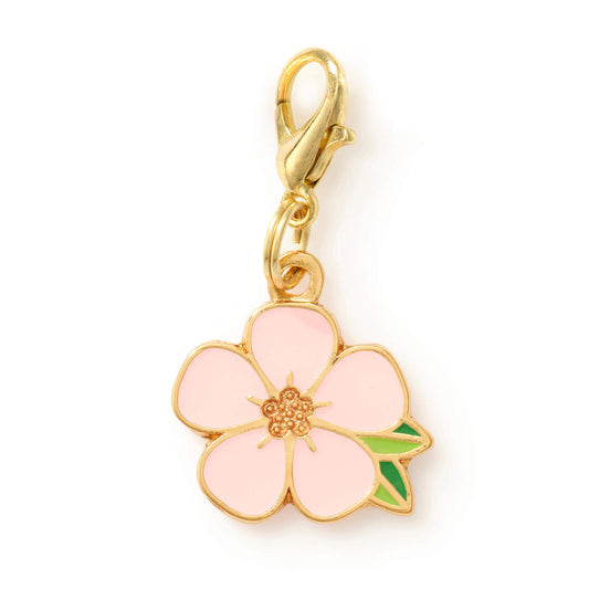 Pink Cherry Blossom Dog Collar Charm, Double-Sided Enamel