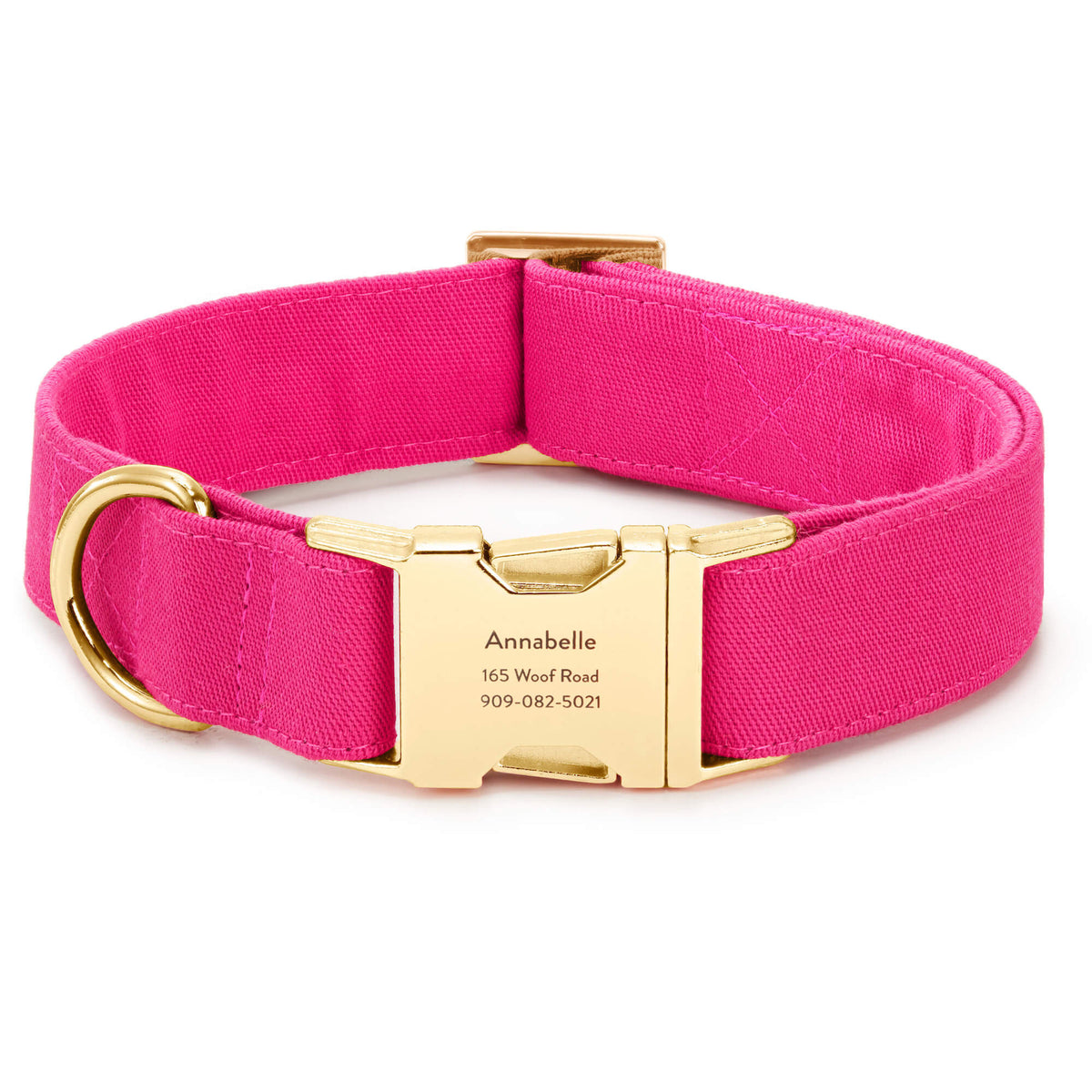 Hot Pink Cotton Dog Collar with Gold Hardware