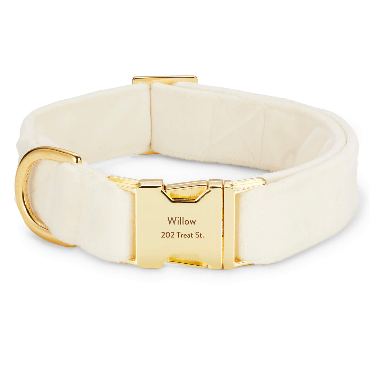 Ivory Velvet Dog Collar with Brass D-Ring