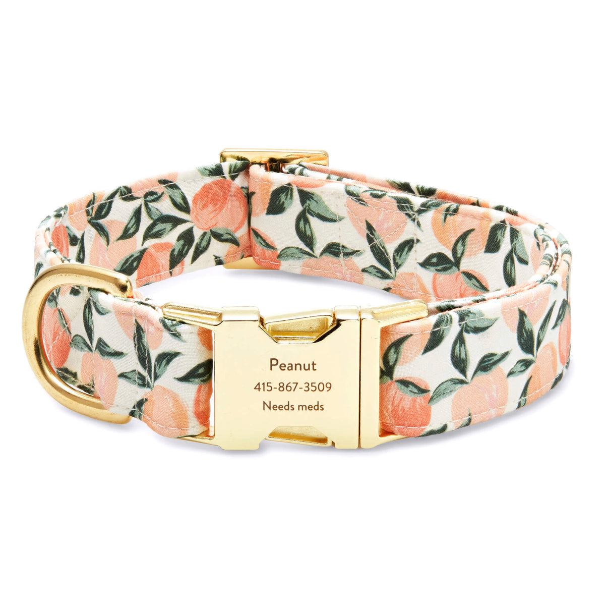 Peach Floral Cotton Dog Collar with Gold Hardware