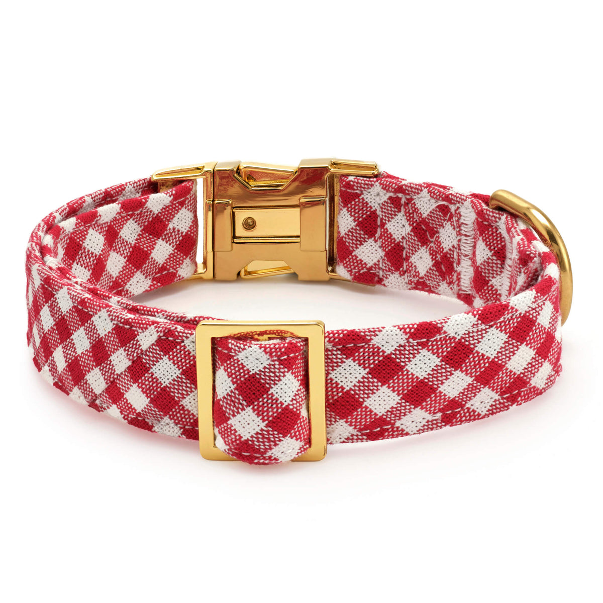 Red Gingham Dog Collar with Metal Hardware