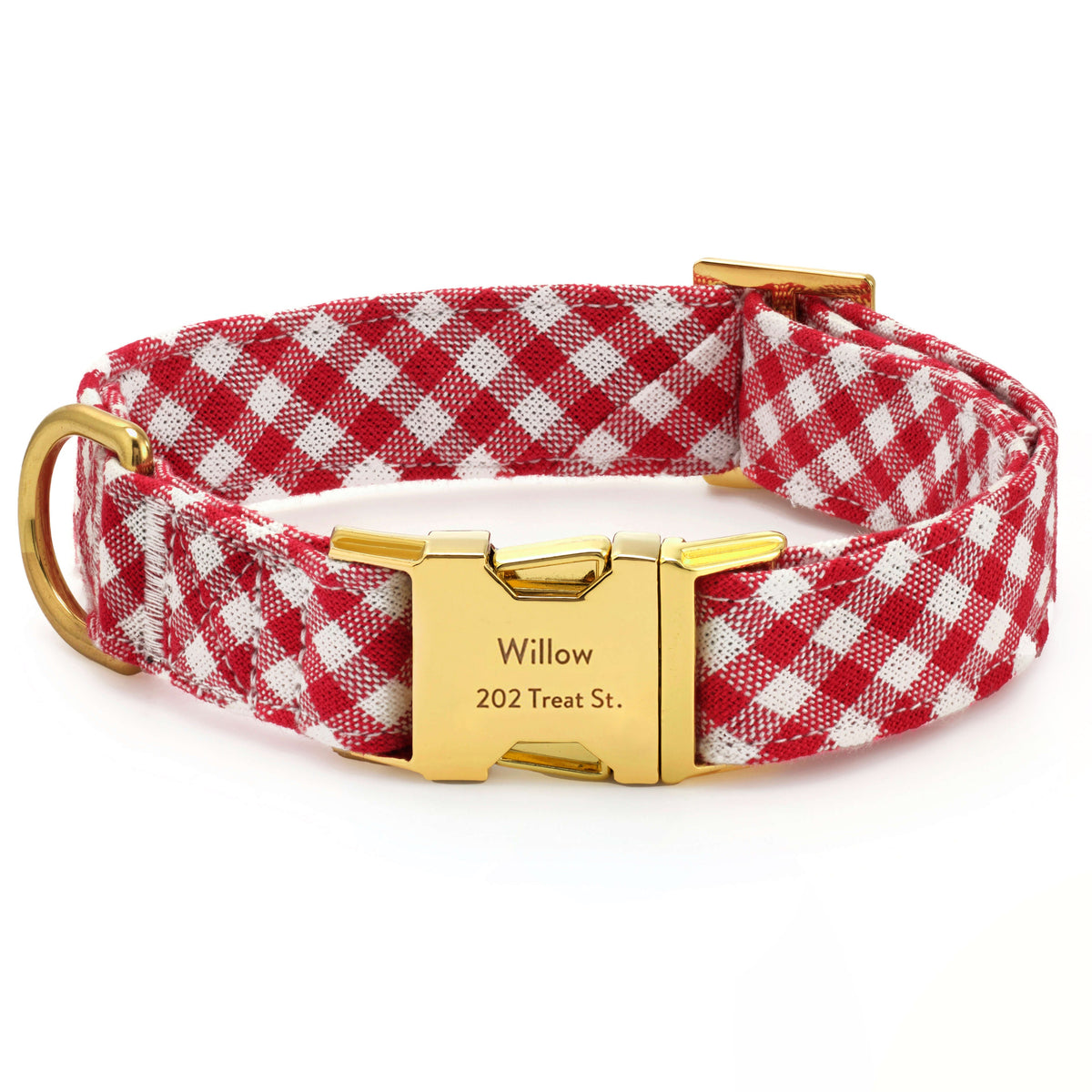 Red Gingham Dog Collar with Metal Hardware
