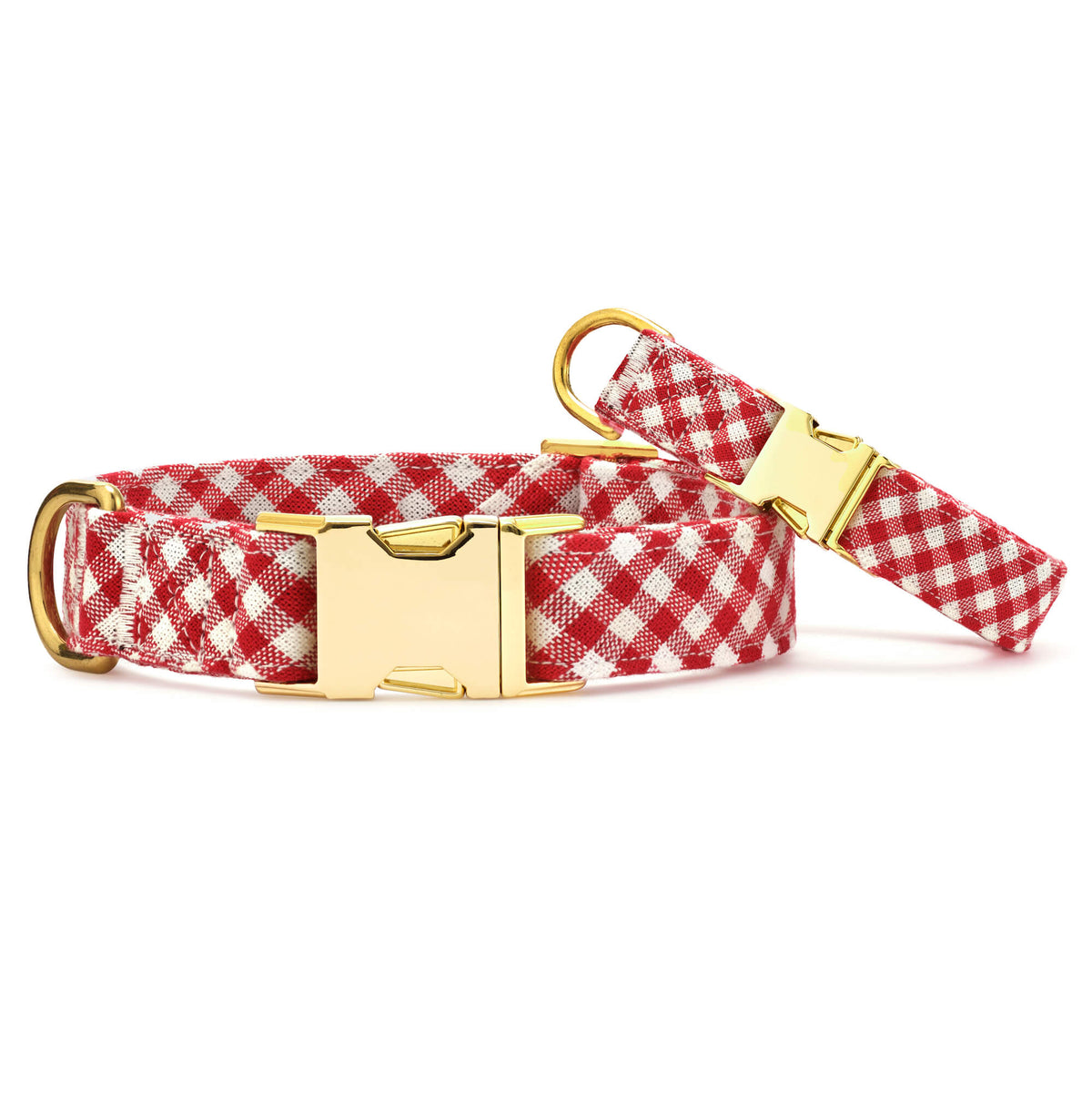 Red Gingham Dog Collar with Metal Hardware