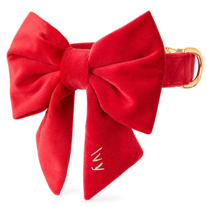 Red Velvet Dog Collar with Removable Lady Bow