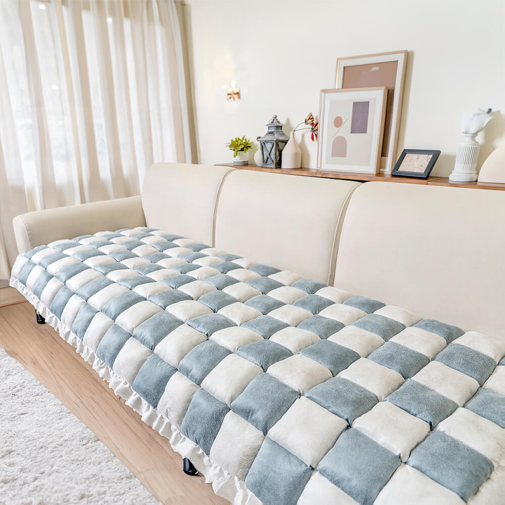 Plaid Chenille Pet Mat and Couch Cover with Non-Slip Back