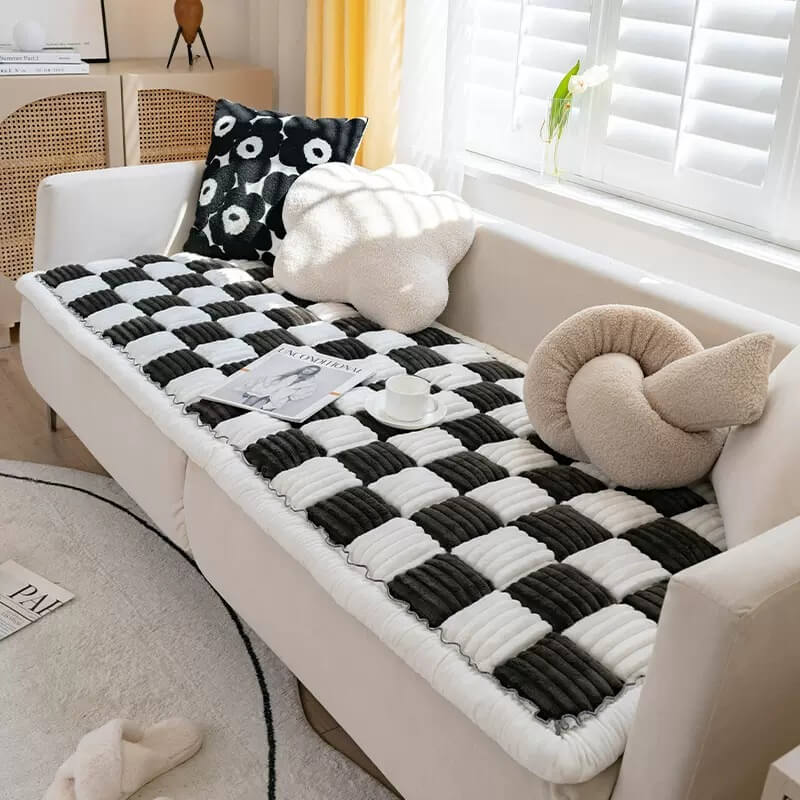 Plaid Chenille Pet Mat and Couch Cover with Non-Slip Back